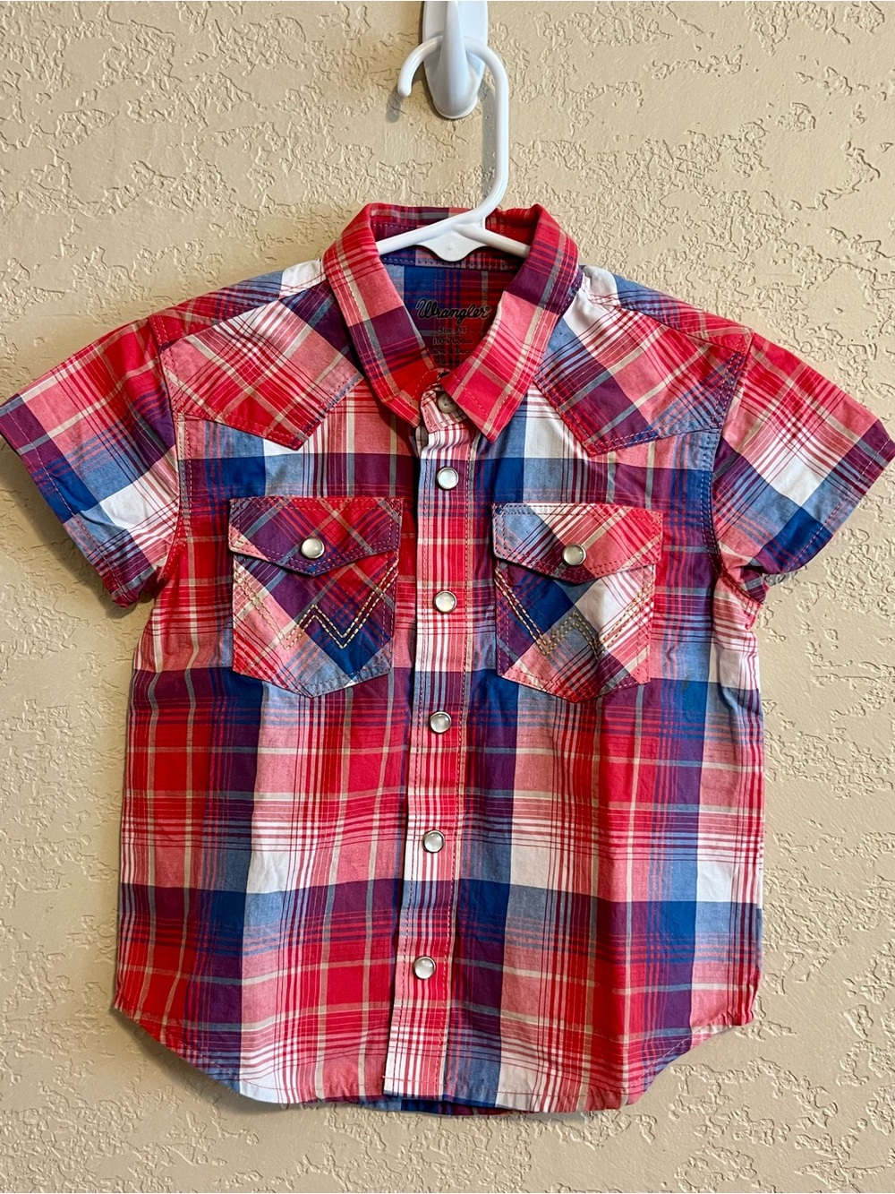 Wrangler Red Plaid Short-Sleeve Button-Front Shirt for Kids